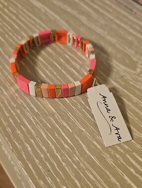 Anna & Ava Pink, Orange, White & Gold Tile Stretch Bracelet